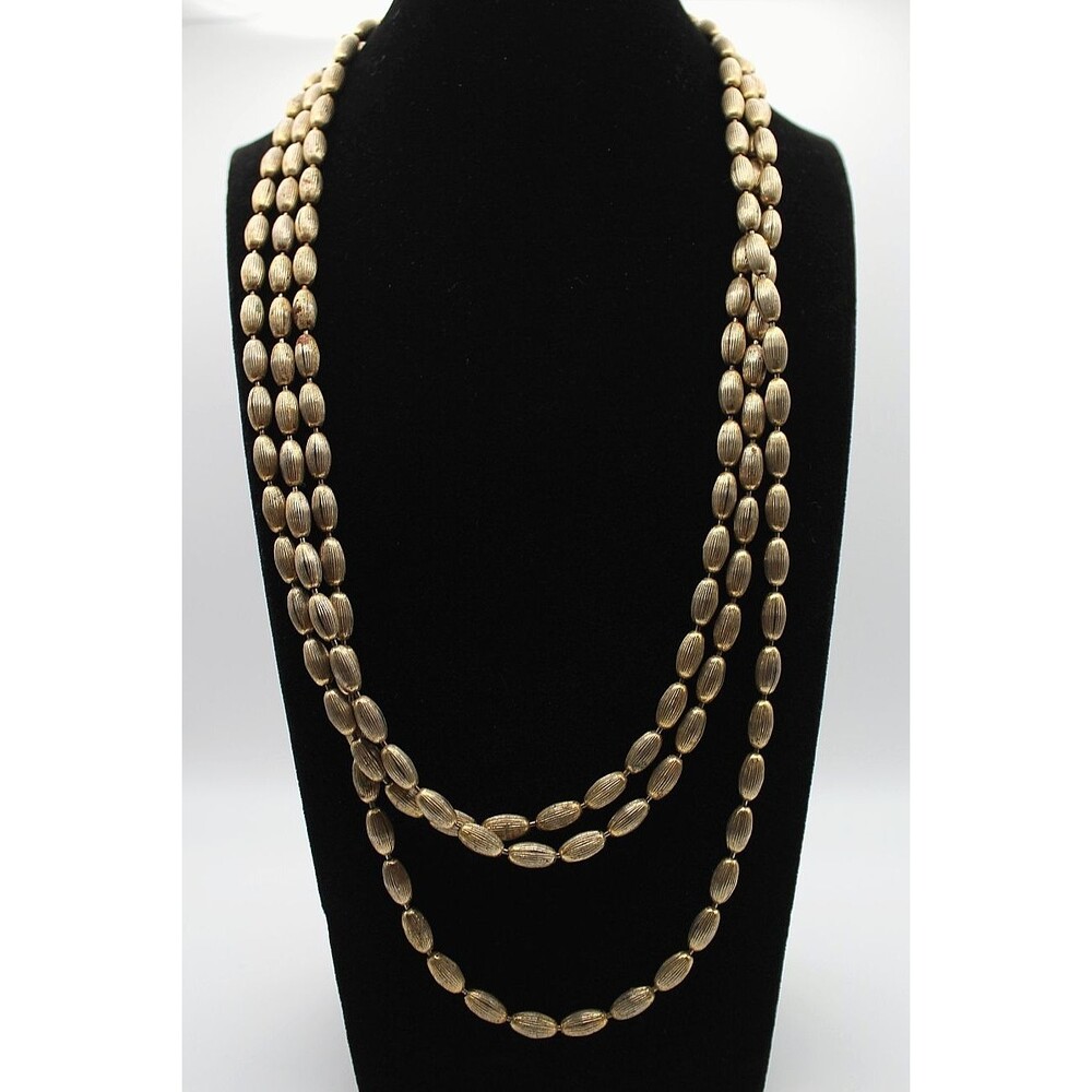 Vintage Napier Gold Tone Textured Fluted Oval Bead Necklace